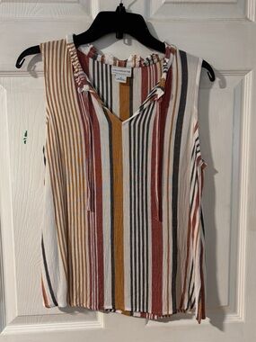 Liz Claiborne Multicolor Stripes Sleeveless Blouse in Red Mustard Black Cream